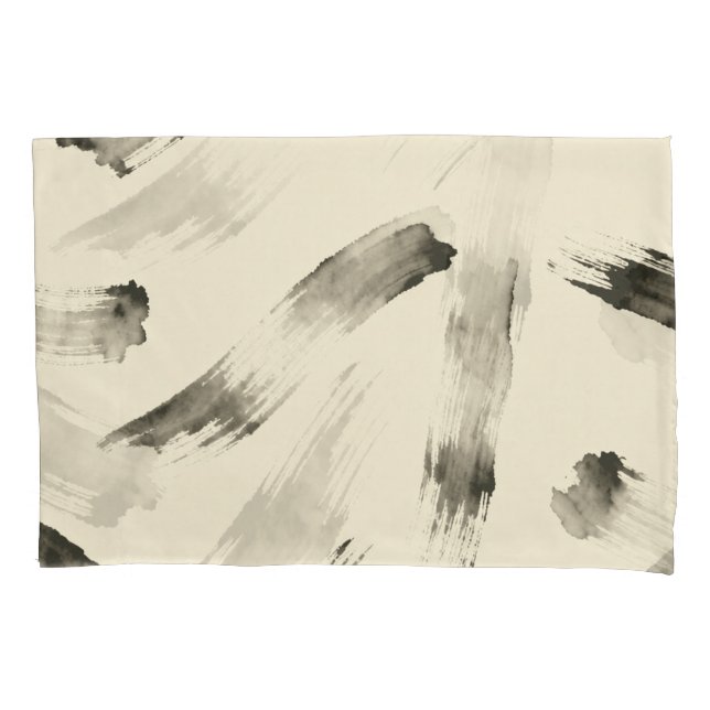 Charcoal Strokes Pattern | Minimal Beige Abstract  Pillowcase (Front)