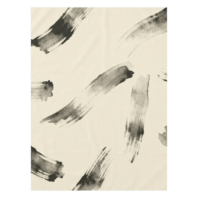 Charcoal Strokes Pattern | Minimal Beige Abstract  Tablecloth (Front)