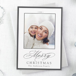 Charcoal Stylish Merry Christmas Photo Holiday Card