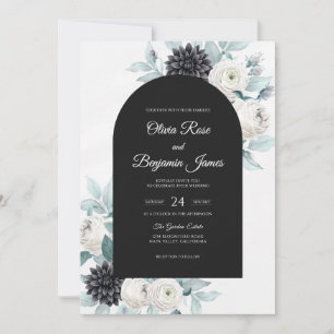 Charcoal Succulent Modern Eucalyptus Wedding Invitation