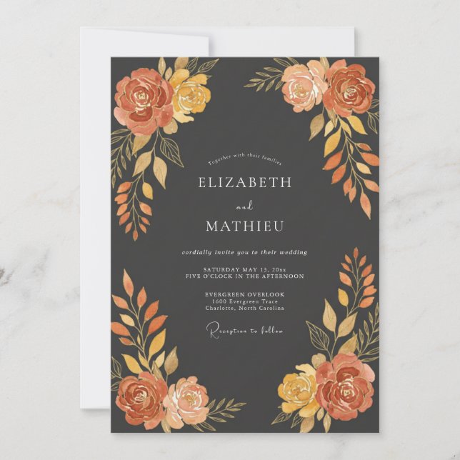 Charcoal Sumptuous Fall Wedding Invitation (Front)