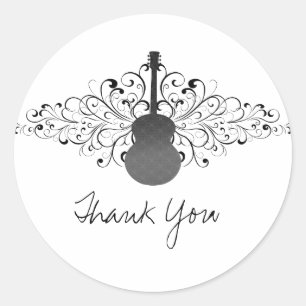 Charcoal Swirls Guitar Thank You Stickers