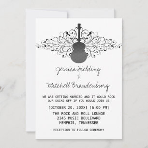 Charcoal Swirls Guitar Wedding Invitation