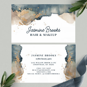 Charcoal Teal and Gold Watercolor Business Card
