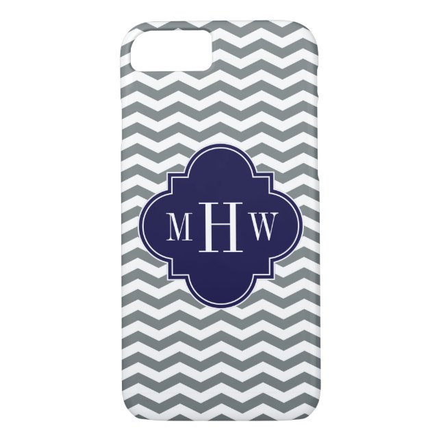 Charcoal Thin Chevron Navy Quatrefoil 3 Monogram Case-Mate iPhone Case (Back)