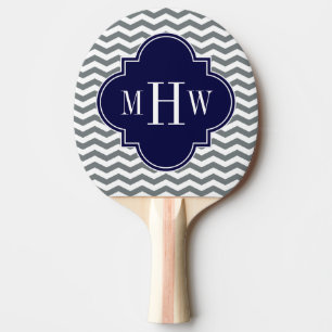 Charcoal Thin Chevron Navy Quatrefoil 3 Monogram Ping Pong Paddle