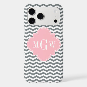 Charcoal Thin Chevron Pink Quatrefoil 3 Monogram