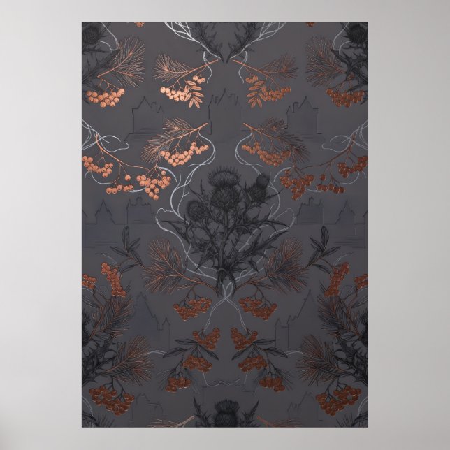 Charcoal Thistle Rowan Scottish Poster (Front)
