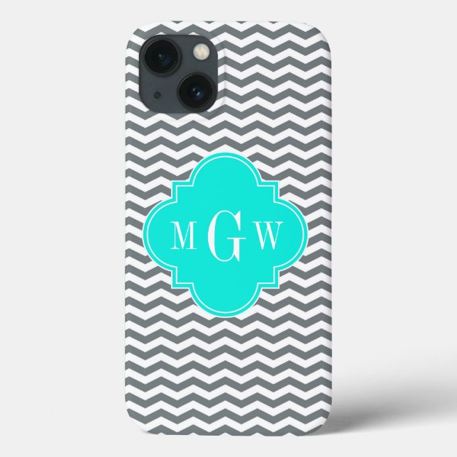 Charcoal Tn Chevron Brt Aqua Quatrefoil 3 Monogram Case-Mate iPhone Case (Back)