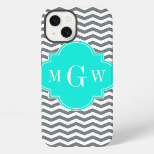 Charcoal Tn Chevron Brt Aqua Quatrefoil 3 Monogram iPhone 13 Case