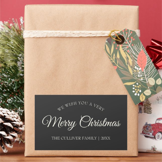 Charcoal Very Merry Christmas Family Gift Label (Holiday)
