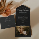 Charcoal Very Merry Christmas Letter Photo Collage All In One Invitation<br><div class="desc">This Charcoal Very Merry Christmas Letter Photo Collage All in One Invitation design features a sophisticated dark grey backdrop with a blend of simple ivory lettering and classic calligraphy paired with a minimalist boho styling that strikes a perfect balance between clean modern subtlety and vintage elegance. This charming design is...</div>