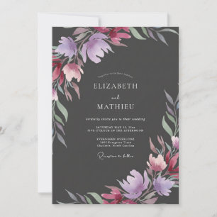Charcoal Violet Painted Wedding Invitation