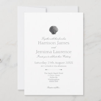 Charcoal Watercolour Sea Shell Wedding Invitation