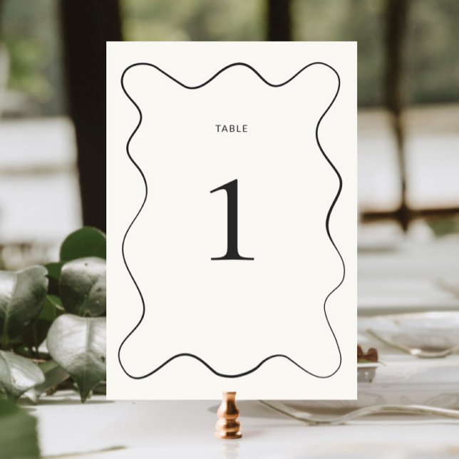Charcoal Wavy Border Wedding Table Number (Creator Uploaded)