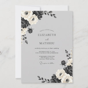 Charcoal White Blossom Wedding Invitation