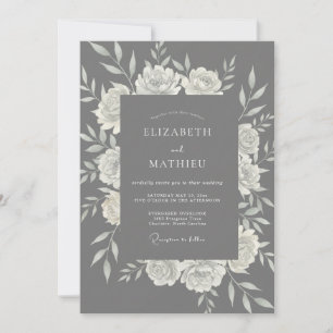 Charcoal White Leaf Wedding Invitation