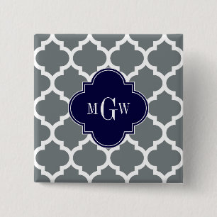 Charcoal White Moroccan #5 Navy 3 Initial Monogram 15 Cm Square Badge