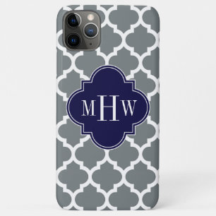 Charcoal White Moroccan #5 Navy 3 Initial Monogram Case-Mate iPhone Case