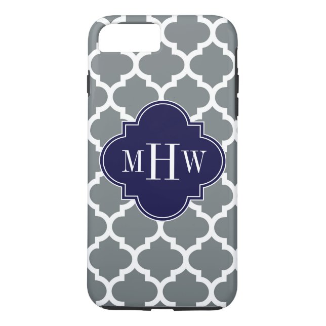 Charcoal White Moroccan #5 Navy 3 Initial Monogram Case-Mate iPhone Case (Back)