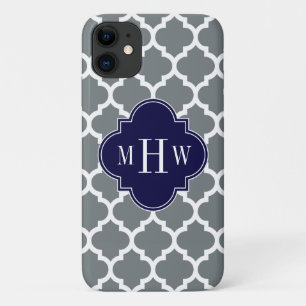 Charcoal White Moroccan #5 Navy 3 Initial Monogram Case-Mate iPhone Case