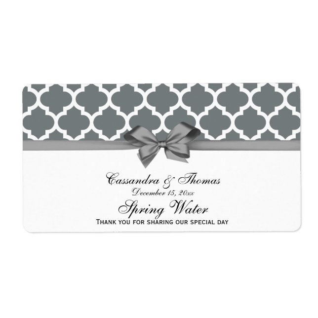 Charcoal White Moroccan Grey Party Water Label (Front)