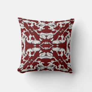 Charcoal White on Burgundy Ornate Symmetrical Cushion