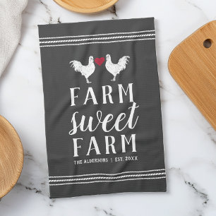 Charcoal & White Personalised Farm Sweet Farm Tea Towel