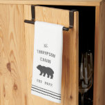 Charcoal & White Rustic Bear Personalised Tea Towel<br><div class="desc">Customise your kitchen with this cute personalised towel featuring your family name or house name and year established in rich charcoal grey lettering accented with a bear illustration.</div>