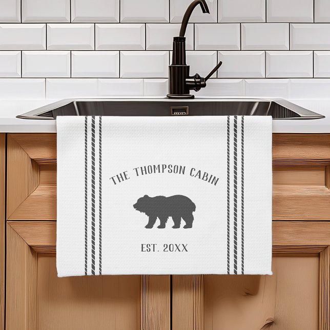 Charcoal & White Rustic Bear Personalised Tea Towel (Creator Uploaded)