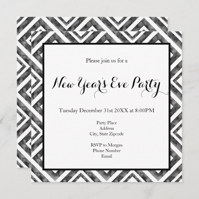 Charcoal White Watercolor Diamond Geometric Invitation (Front/Back)