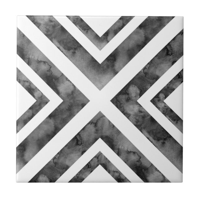 Charcoal White Watercolor Diamond Geometric Tile (Front)