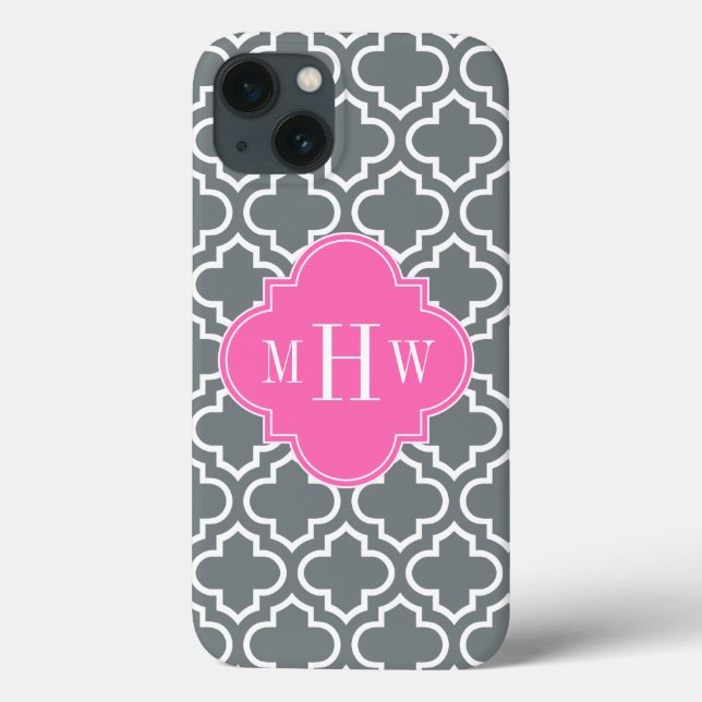 Charcoal Wht Moroccan #6 Hot Pink 3 Init Monogram Case-Mate iPhone Case (Back)