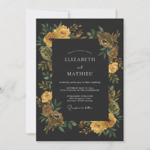 Charcoal Yellow Ranunculus Eucalyptus Wedding Invitation