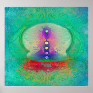 charcoal yogi with all the chakra colours and ohm poster