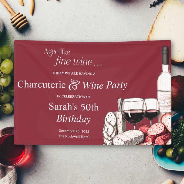 Charcuterie and Red Wine 50th Birthday Banner (Creator Uploaded)