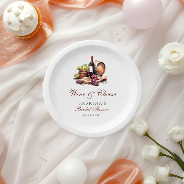Charcuterie Board Wine & Cheese Bridal Shower Paper Plate (Creator Uploaded)