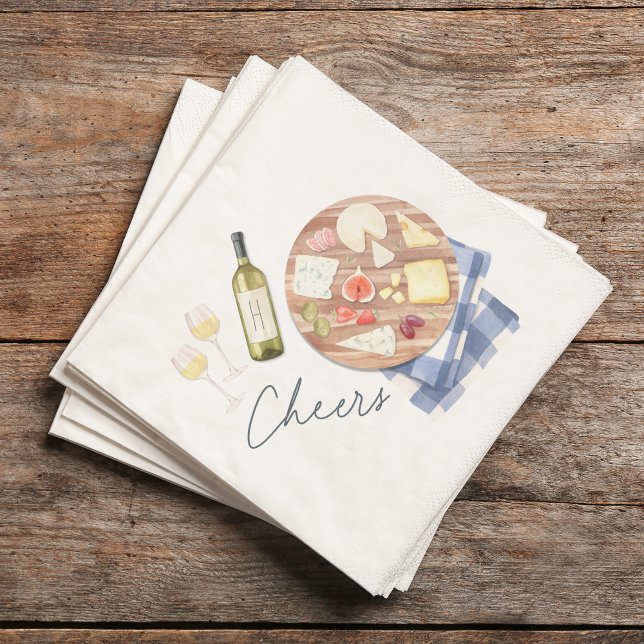 Charcuterie Board Wine & Cheese Cheers Monogram Napkin (Creator Uploaded)