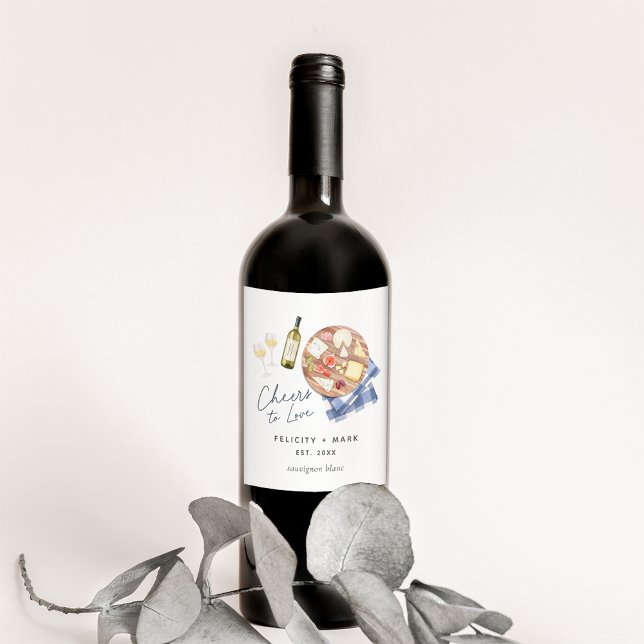 Charcuterie Board Wine & Cheese Cheers to Love Label (Creator Uploaded)