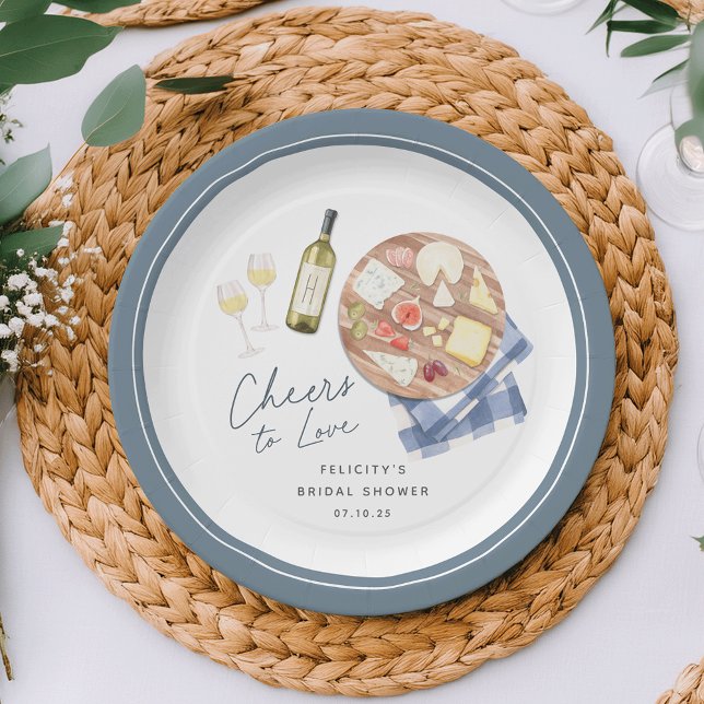 Charcuterie Board Wine & Cheese Cheers to Love Paper Plate (Creator Uploaded)