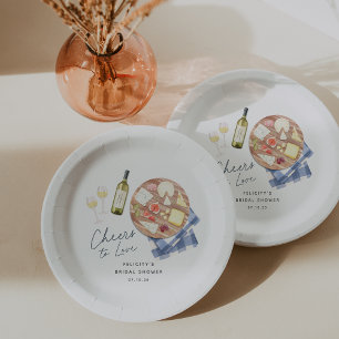 Charcuterie Board Wine & Cheese Cheers to Love Paper Plate