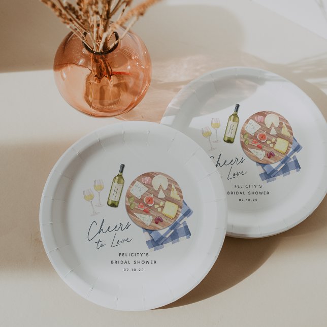 Charcuterie Board Wine & Cheese Cheers to Love Paper Plate (Creator Uploaded)