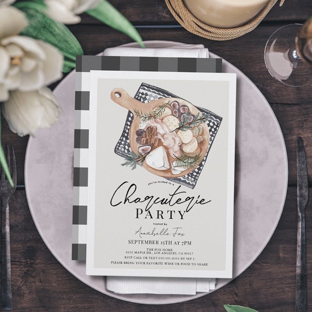 Charcuterie Party Black Gingham Invitation (Creator Uploaded)