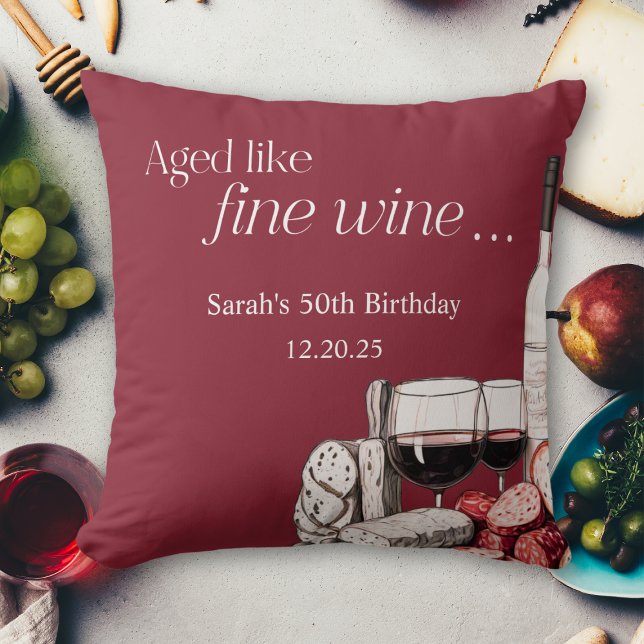 Charcuterie & Wine 50th Birthday Party Cushion (Creator Uploaded)