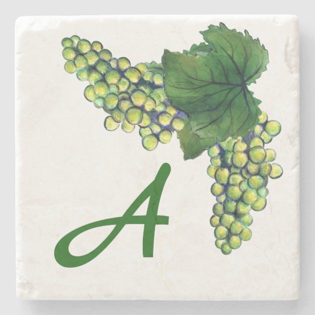 Chardonnay White Wine Grapes Custom Monogram Stone Coaster (Front)