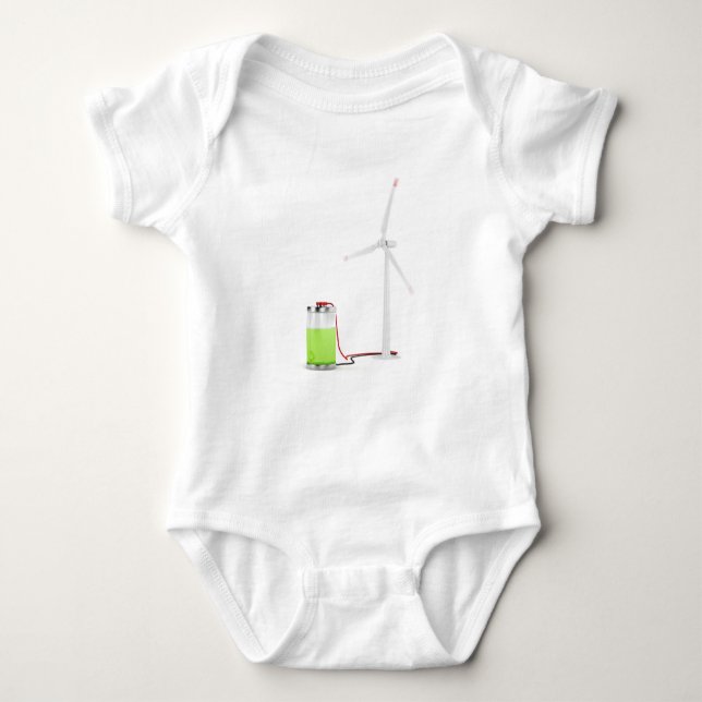 Charging battery with wind turbine baby bodysuit (Front)