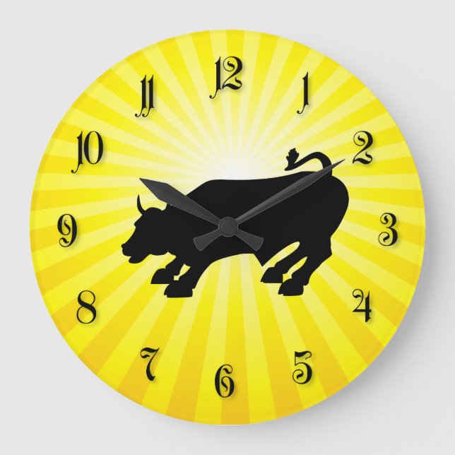 Charging Black Bull of Wall Street Large Clock (Front)