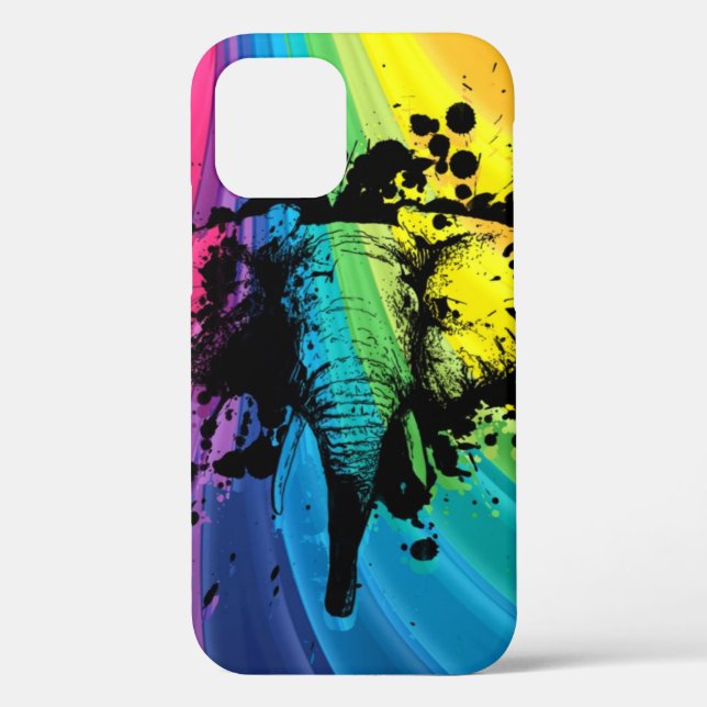 Charging Bull Elephant on Rainbow Case-Mate iPhone Case (Back)