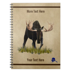 Charging Bull Moose On Old Paper Spiral Notebook