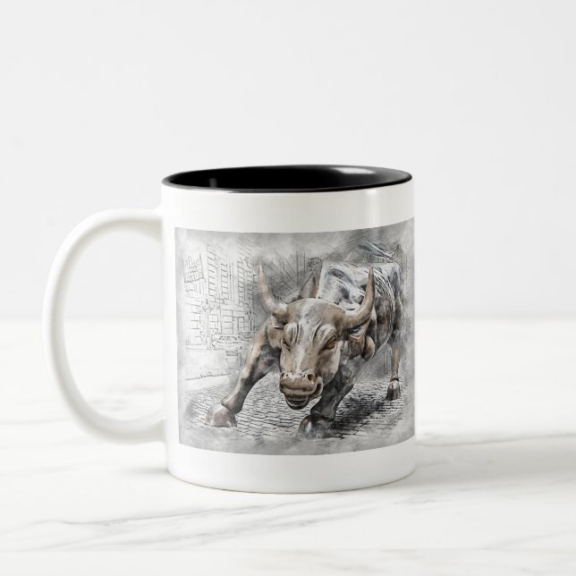 Charging Bull of Wall Street Two-Tone Coffee Mug (Left)